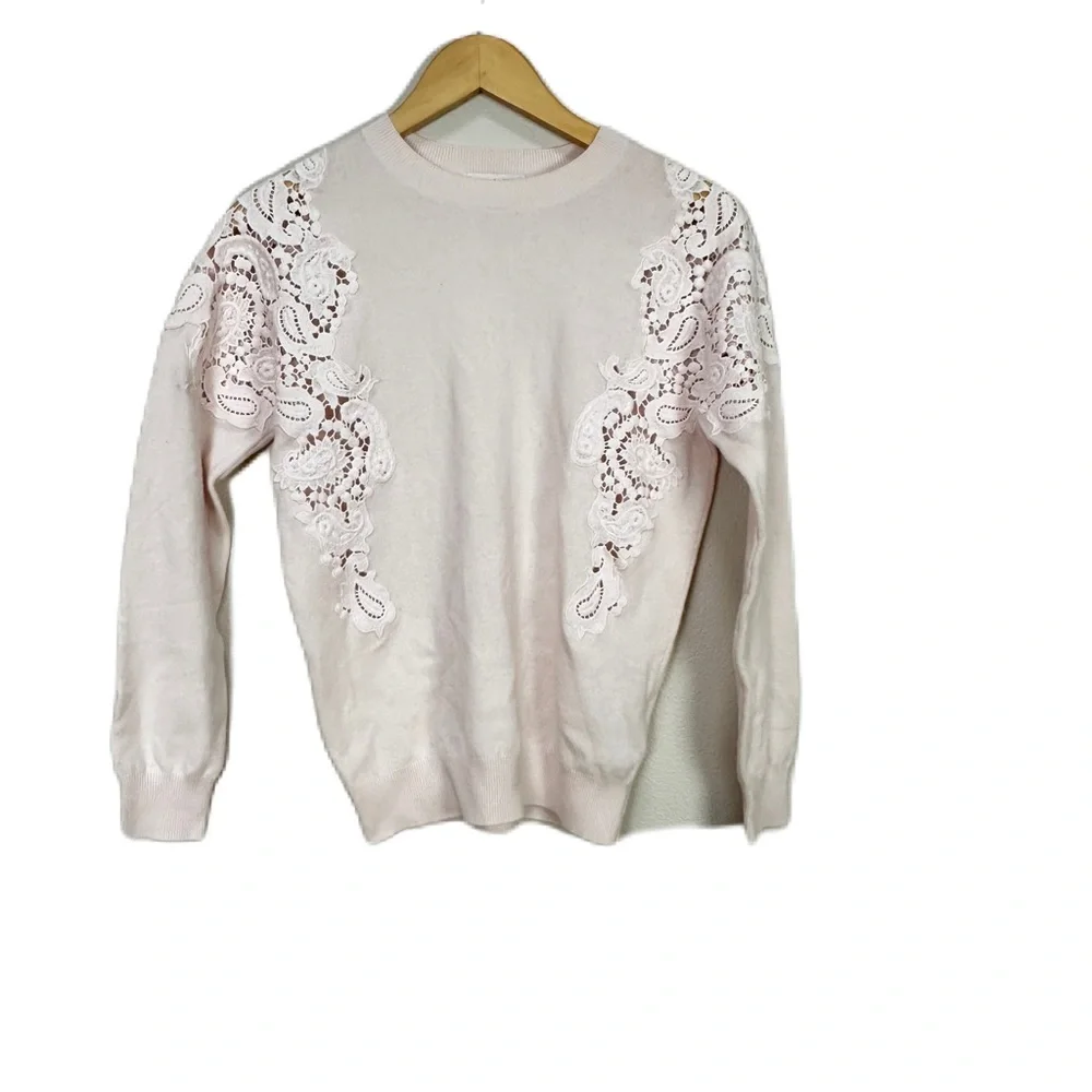 Ted Baker Tae Lace Shoulder Sweater Wool Cashmere Nude Pink Women’s Sz 4 US